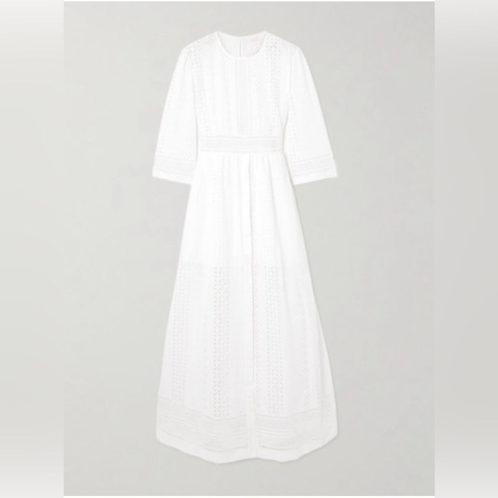 NWT LORETTA CAPONI Broderie Anglaise Cotton Midi Dress - Picture 5 of 15